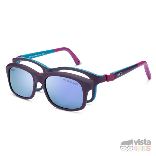 Gafas Nano Arcade Solar Clip Talla 48 para niña de 9 - 10 años púrpura mate con turquesa